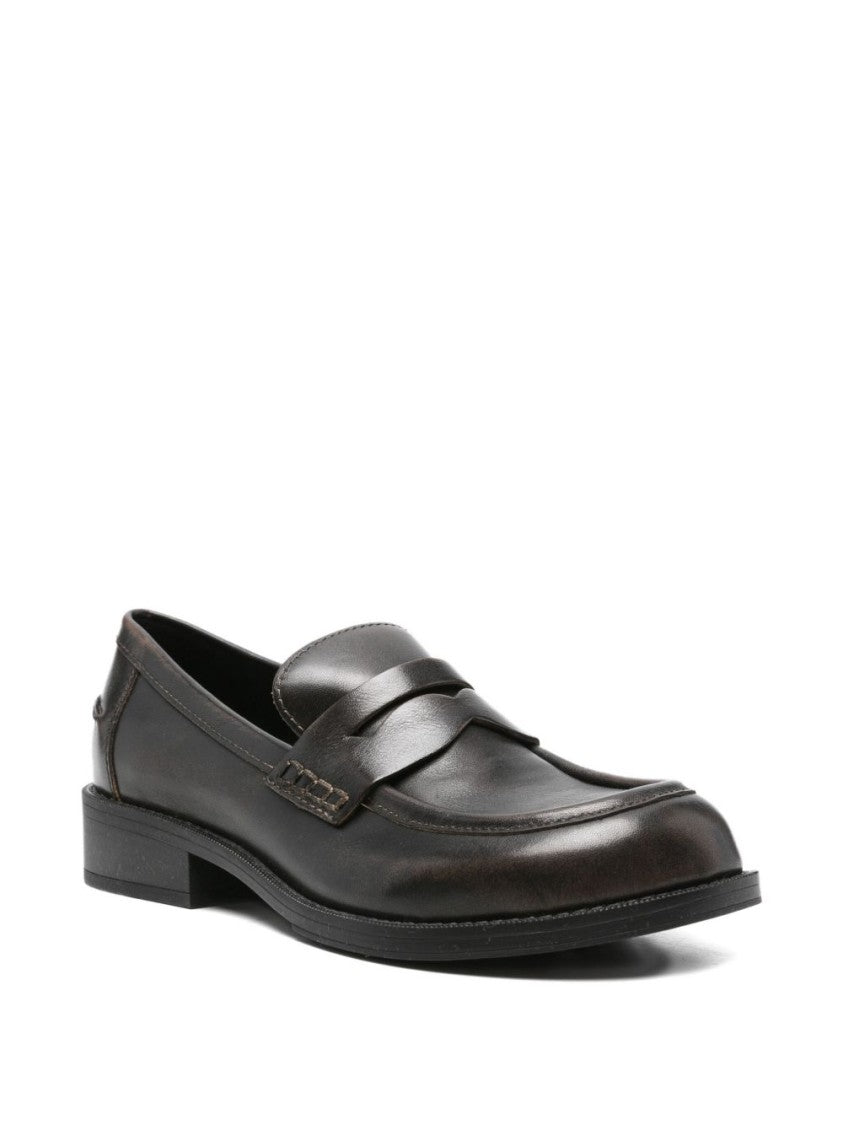Ash Penny Strap Black Leather Loafers