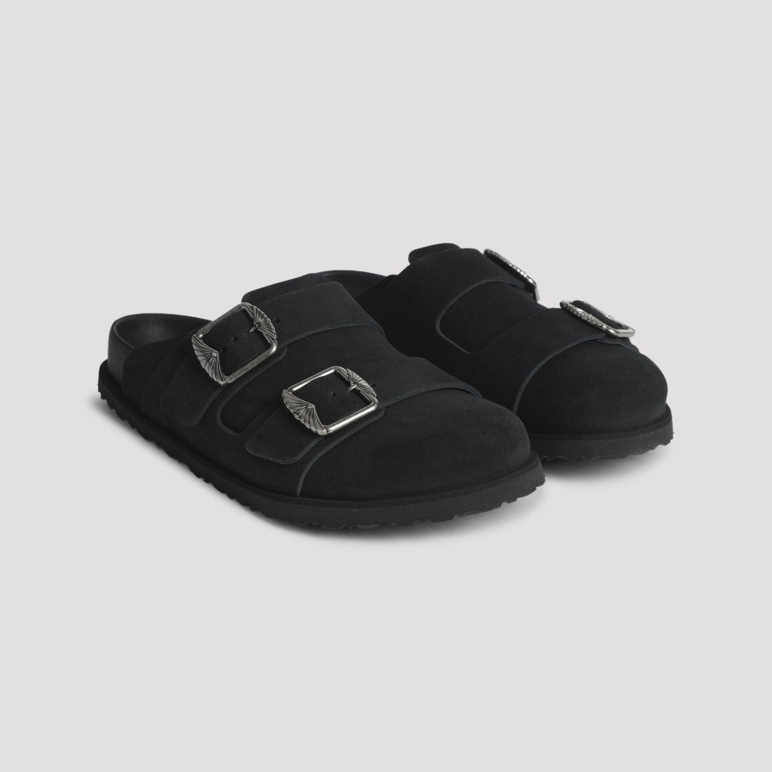 Birkenstock Black Suede And Cork Slippers