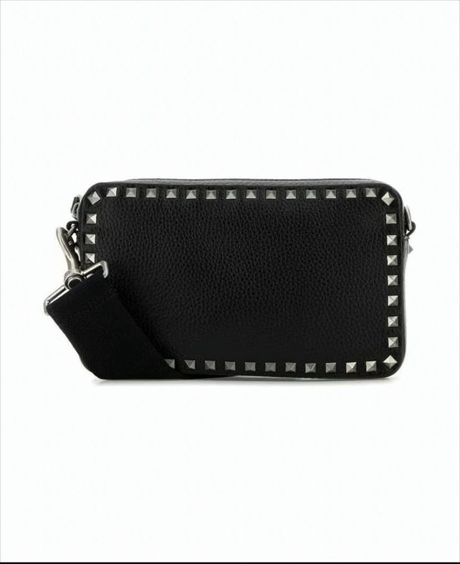 Valentino Textured Calf Leather Crossbody Bag With Pyramid Studs