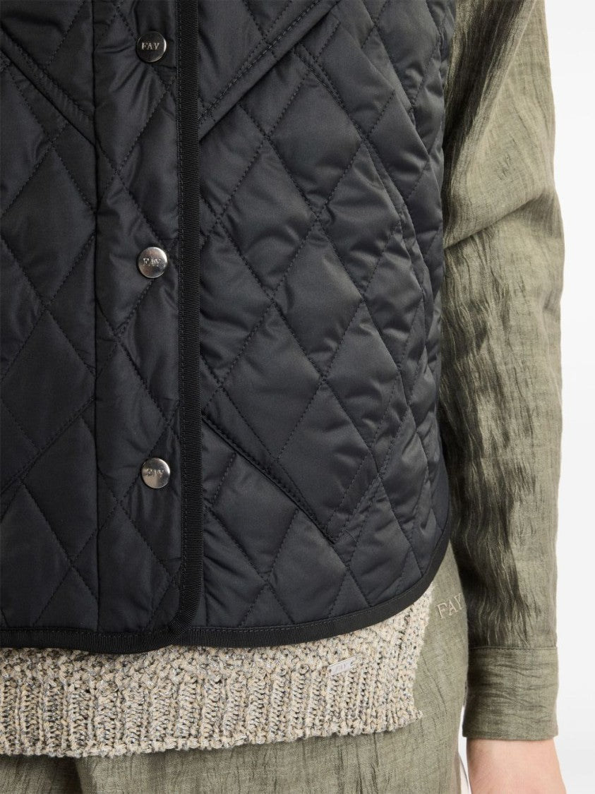 Fay Diamond Quilted Sleeveless Jacket With High Collar
