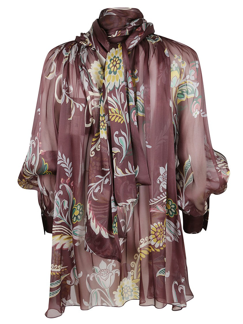 Etro Multicolor Floral And Paisley Silk Blouse