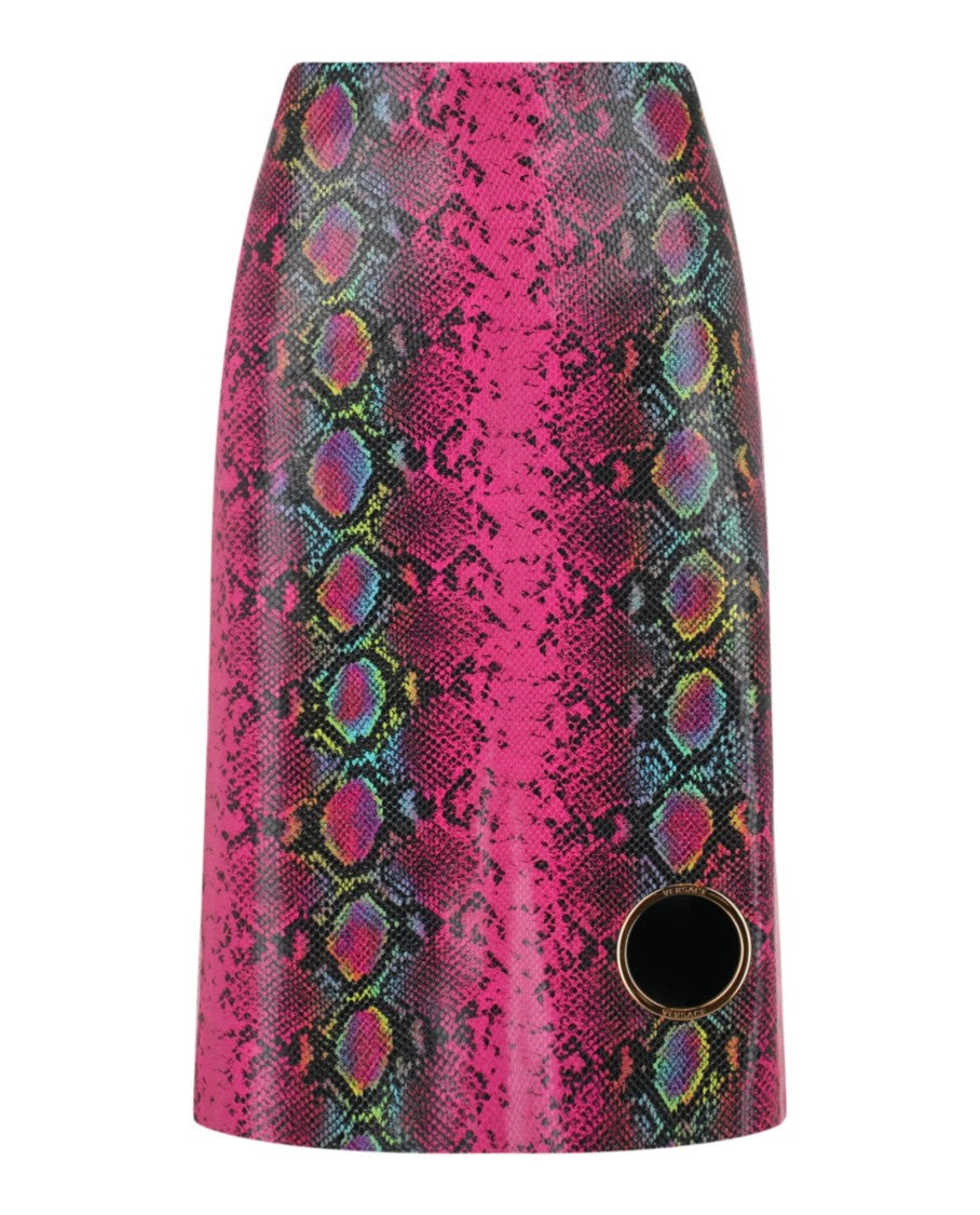 Versace Python-Print Leather Midi Skirt