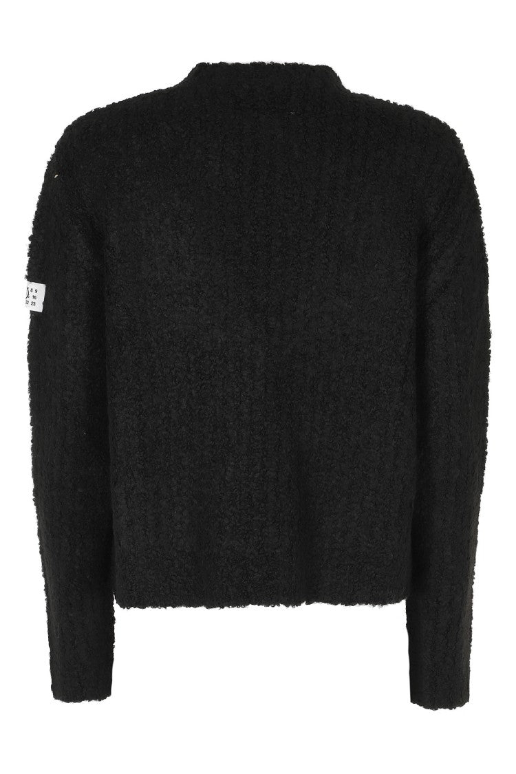 Mm6 By Maison Margiela Black Cropped Numeric Logo Patch Acrylic-Blend Sweater