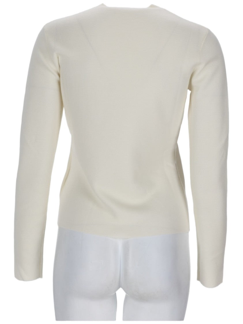 Max Mara Long-Sleeve Embossed Logo Virgin Wool Sweater