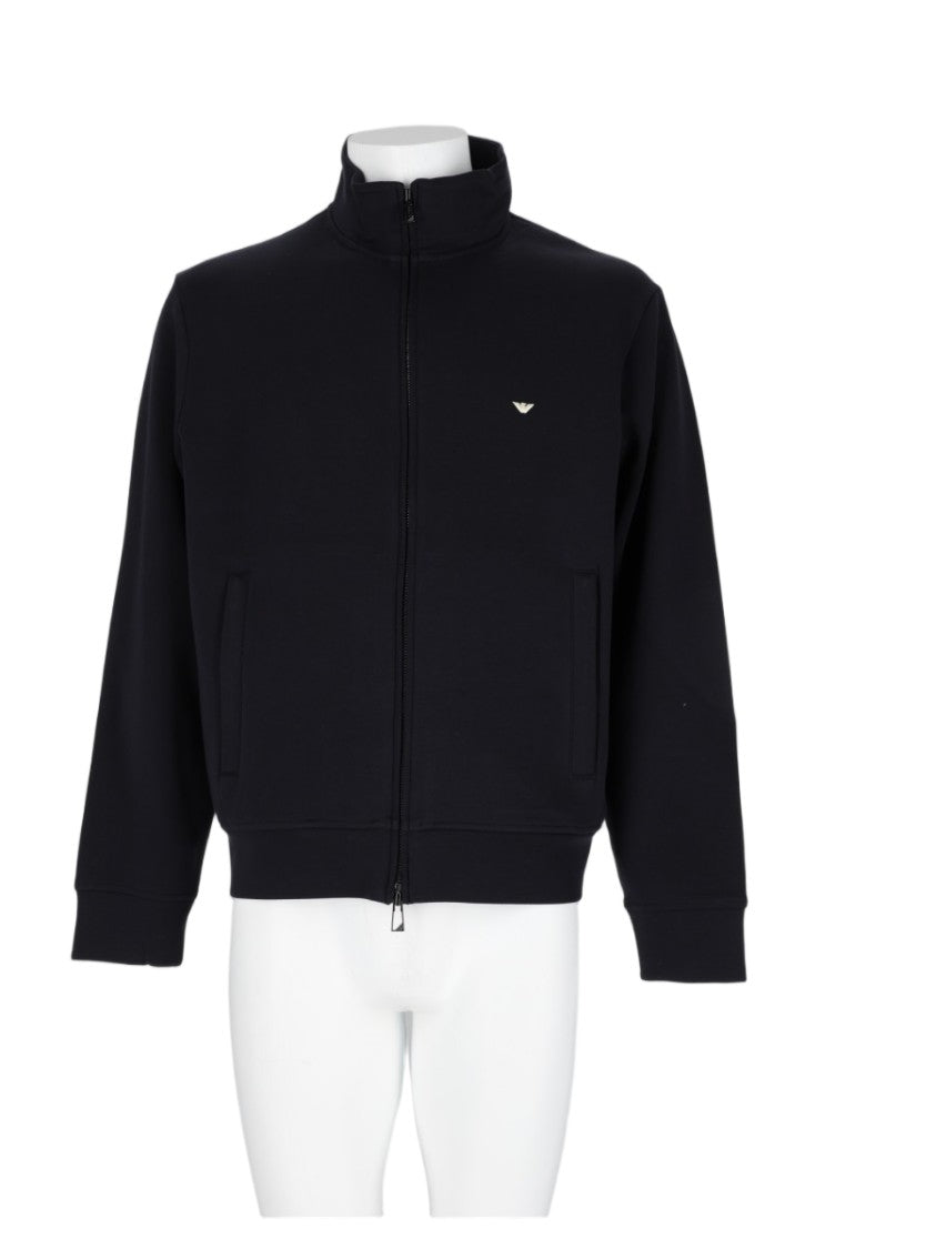 Emporio Armani Minimalist Black Sweatshirt With High Collar And Full Front Zipper