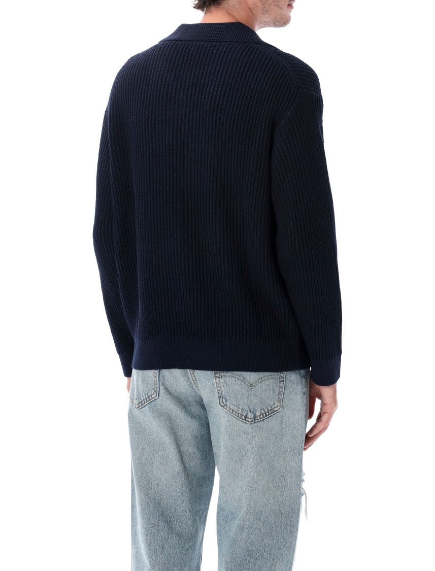 Maison Kitsuné Fox Head Ribbed Cotton Long-Sleeve Polo Shirt