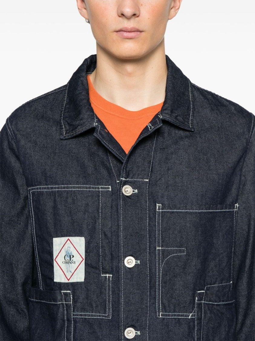 C.P. Company Blue Denim Jacket With British Sailor Logo Patch