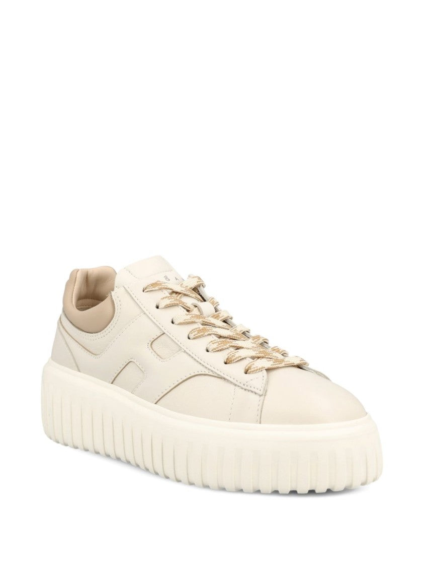 Hogan Low-Top Sneakers In Beige Leather With Platform Sole