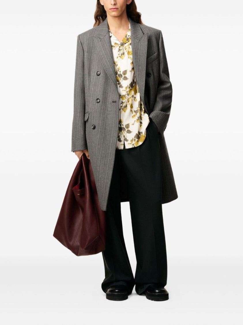Ami Paris Double-Breasted Herringbone Wool Coat With Peak Lapels
