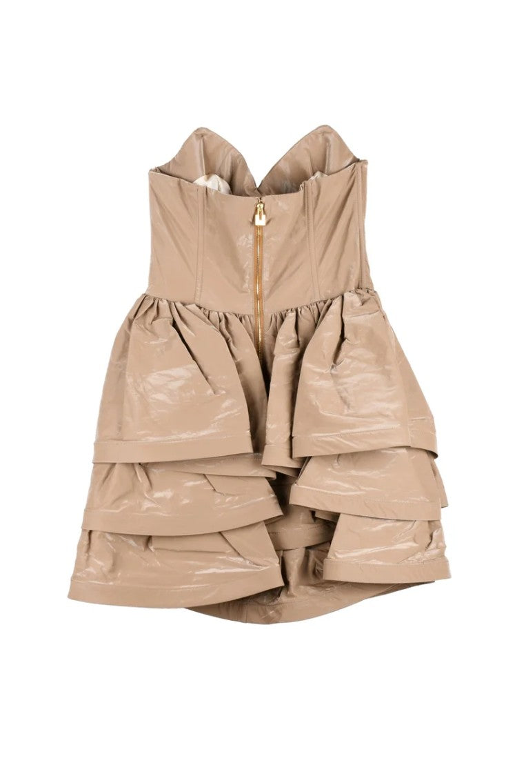Elisabetta Franchi Ruffled Mini Dress Heart Neckline - Grey