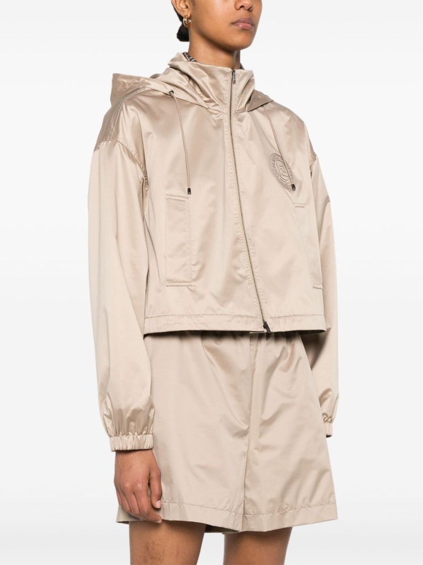 Fendi Cropped Sand Jacket With Drawstring Hood
