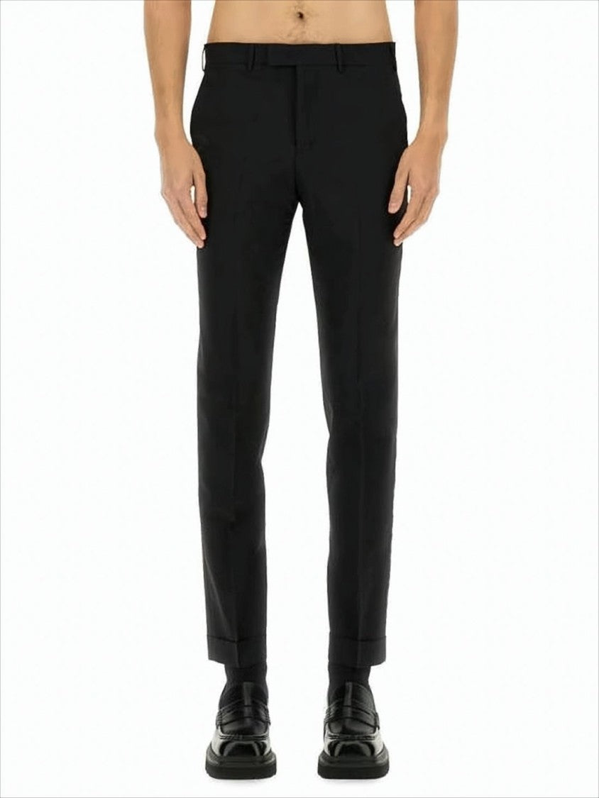 Pt Torino Tailored Black Straight Pants With Cuffed Hem
