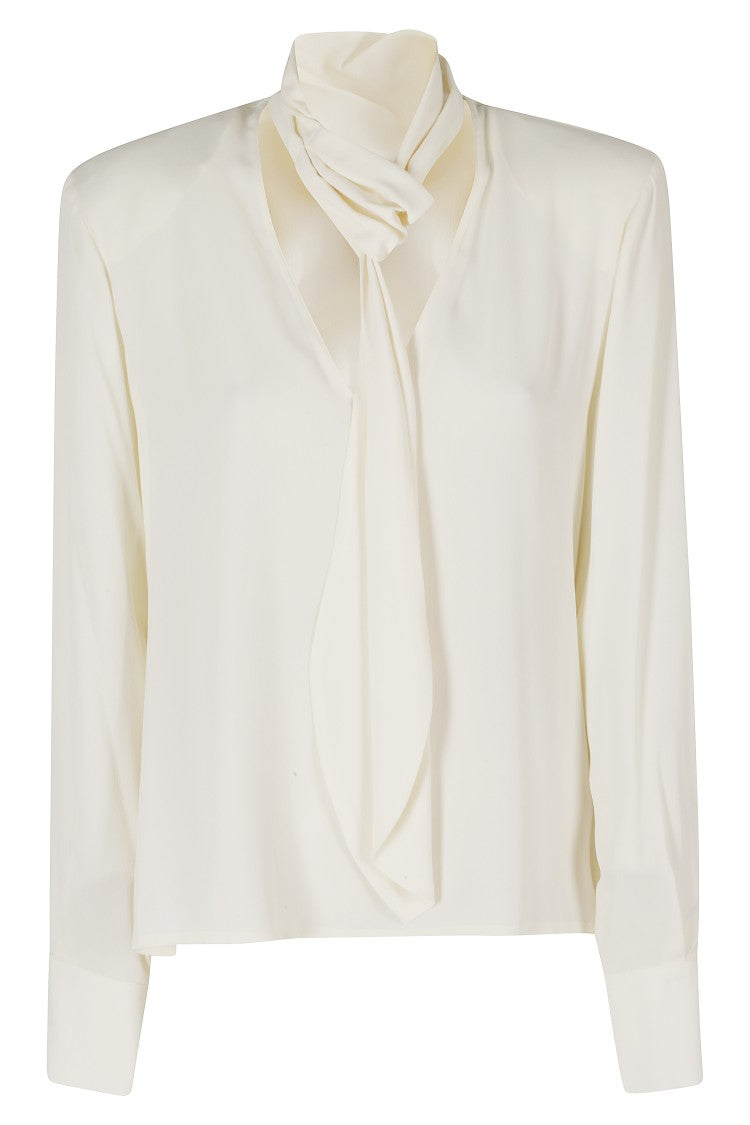 Federica Tosi Milk V-Neck Scarf-Style Acetate-Silk Blouse