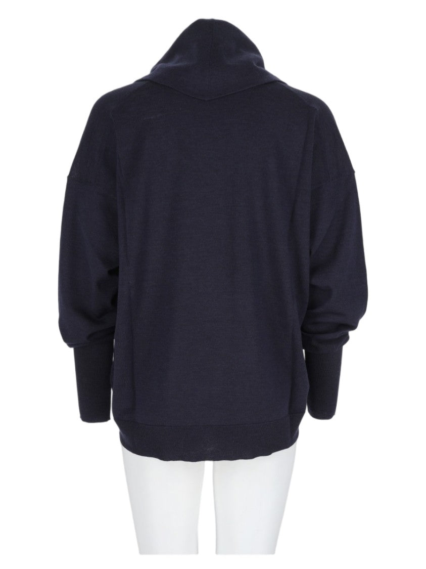 Nude Blue Draped Cowl-Neck Wool Sweater