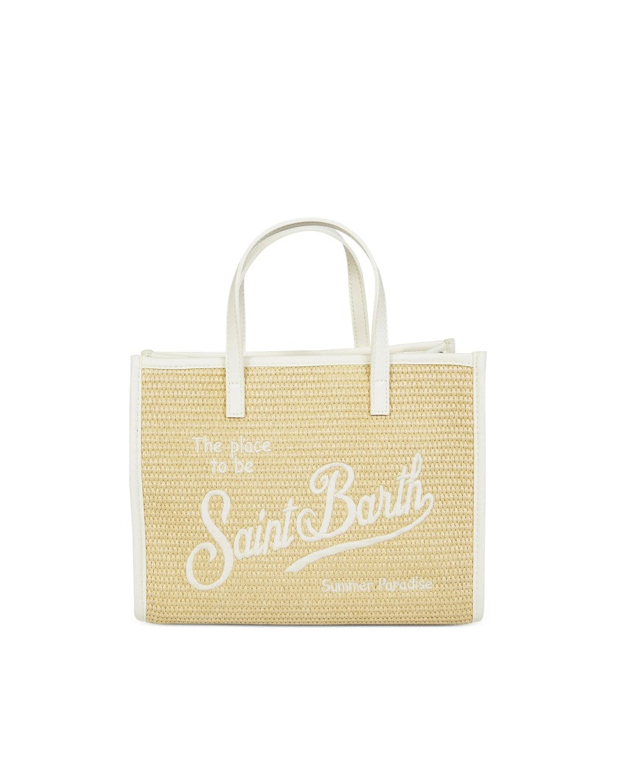 Mc2 Saint Barth Midi Straw Tote Bag With Contrasting Leather Accents