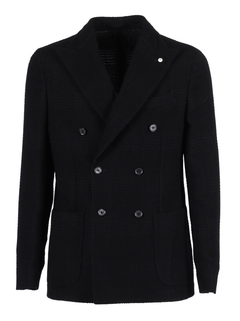 L.B.M. 1911 Black Double Breasted Checkered Jacket