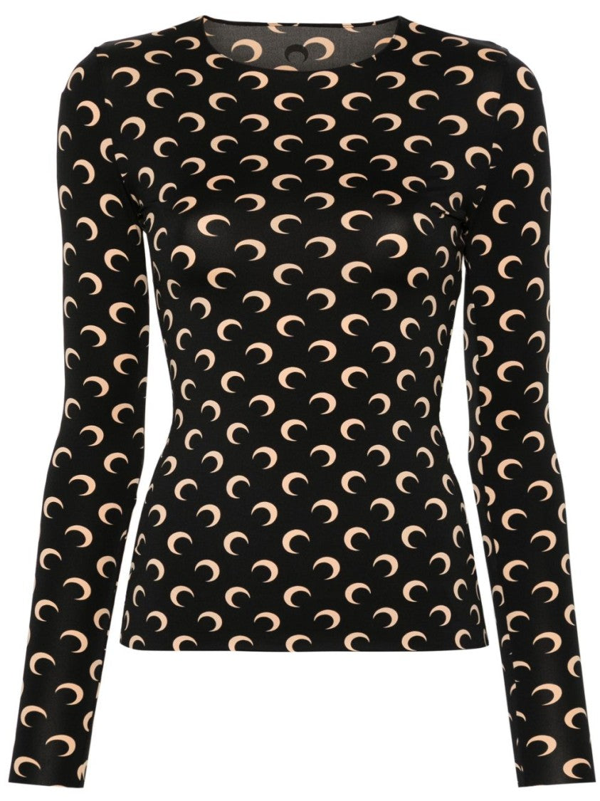Marine Serre Black Long Sleeve Crescent Moon Top