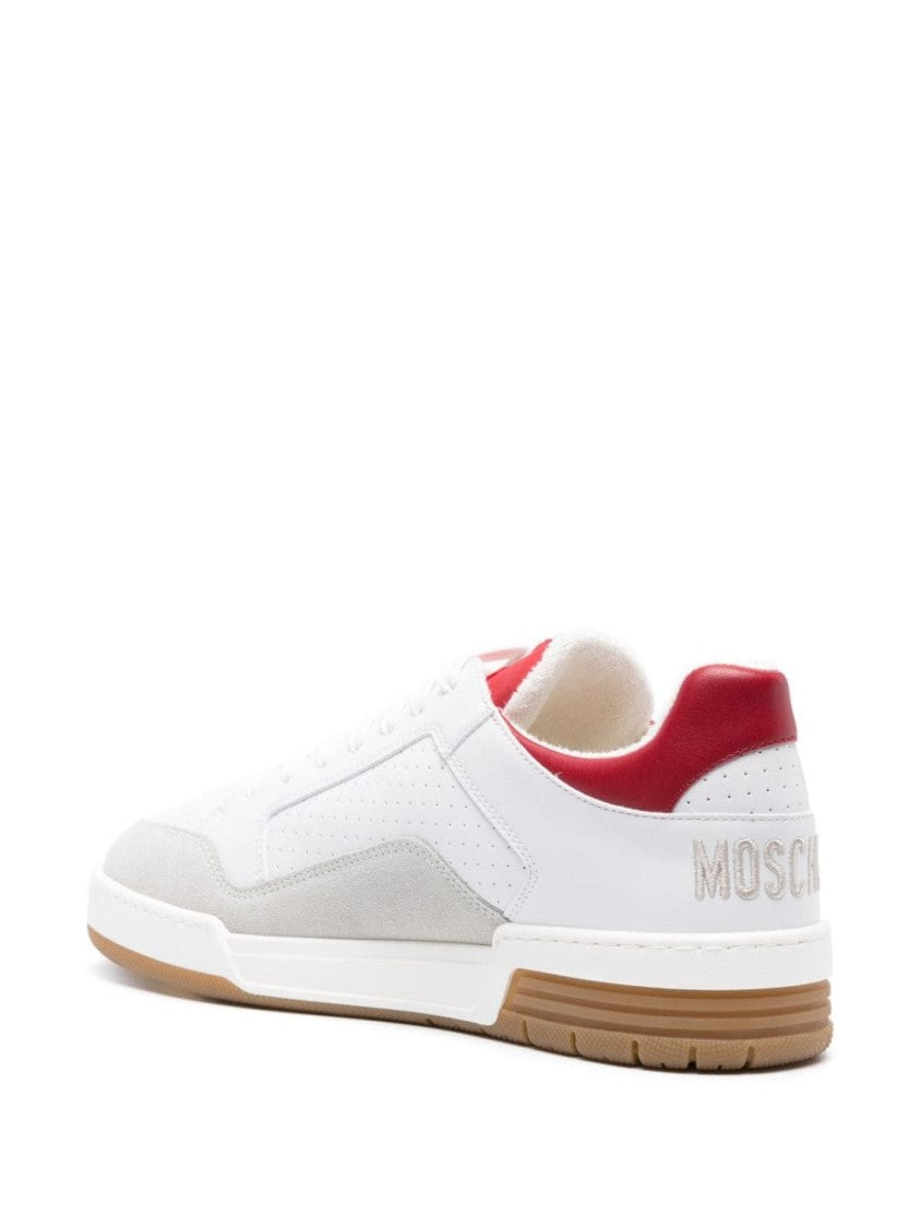 Moschino Perforated Calf Leather And Suede Sneakers