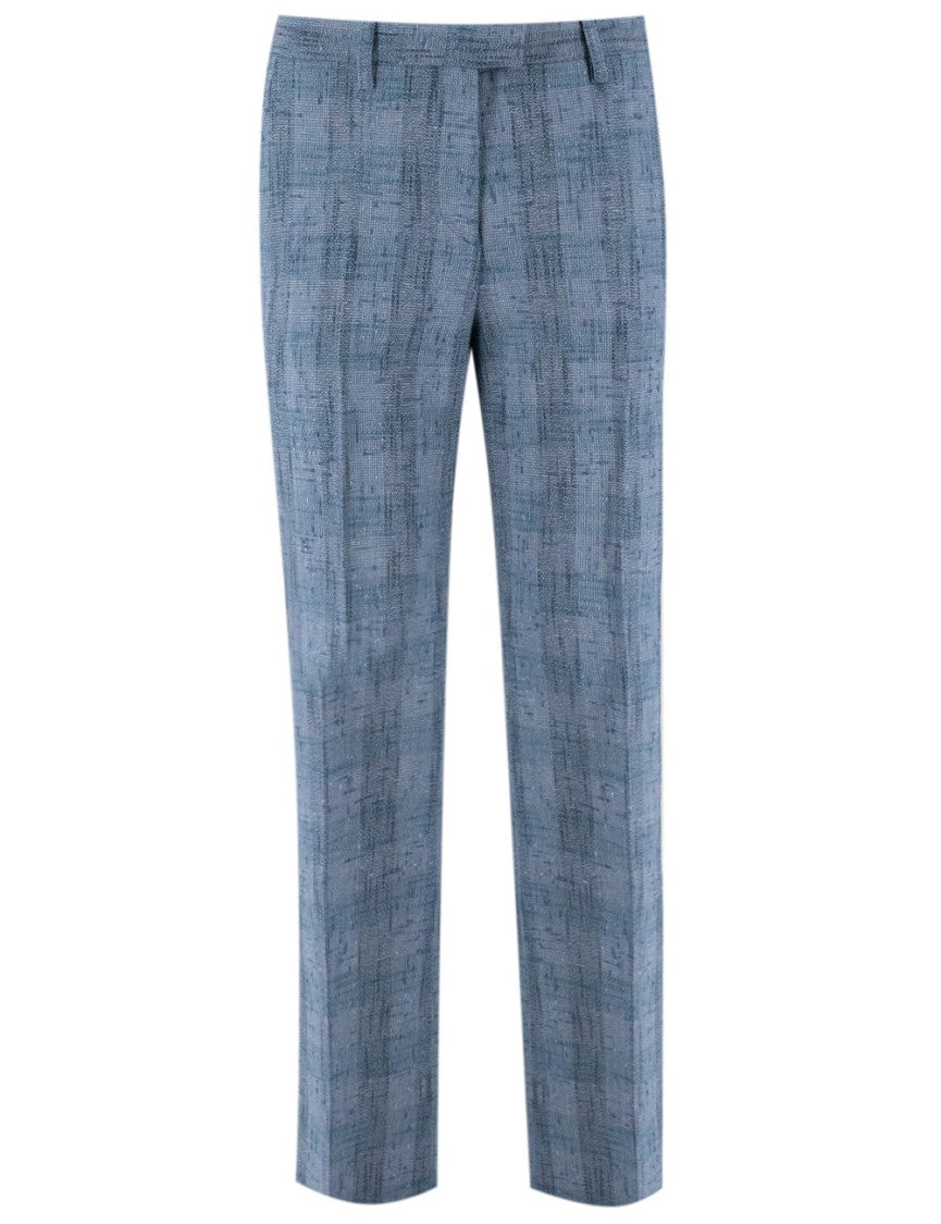 Etro Flamed Check Linen Blend Trousers