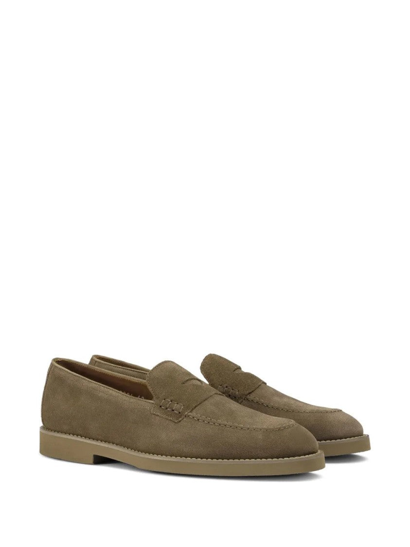 Doucal's Closed Suede Loafers With Stitched Detail