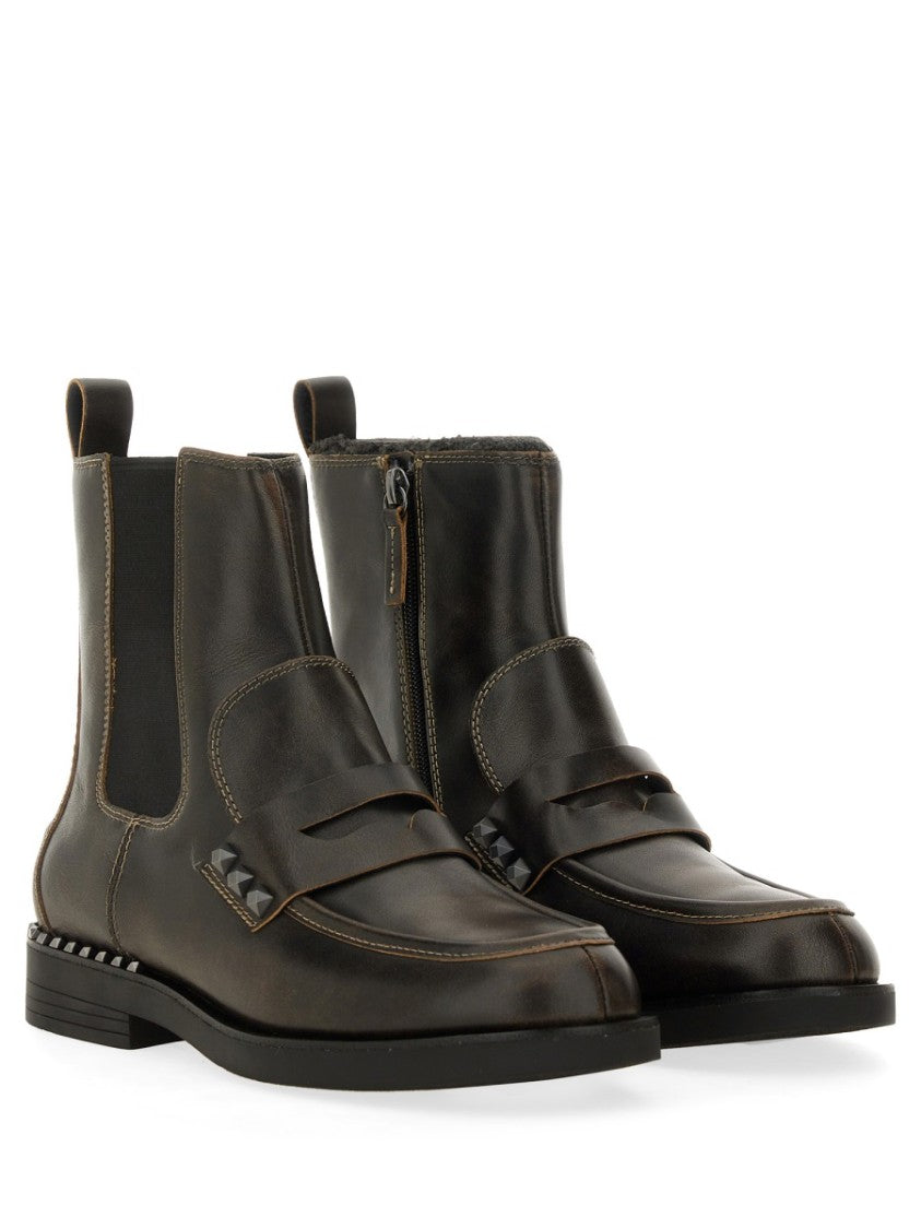 Ash Brown Leather Ankle Boots