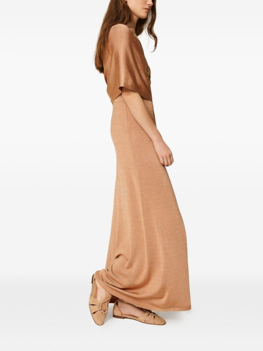 Twin-Set Asymmetrical Neckline Maxi Dress With Draped Overlay
