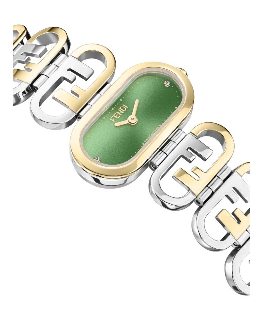 Fendi O'lock Diamond Watch With Green Sunray Dial And Two-Tone Bracelet