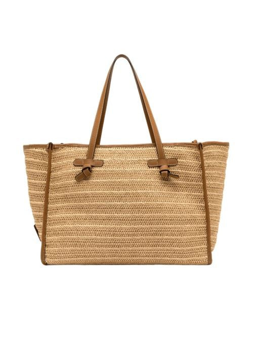 Marcella Straw Handbag With Leather Trim And Pouch