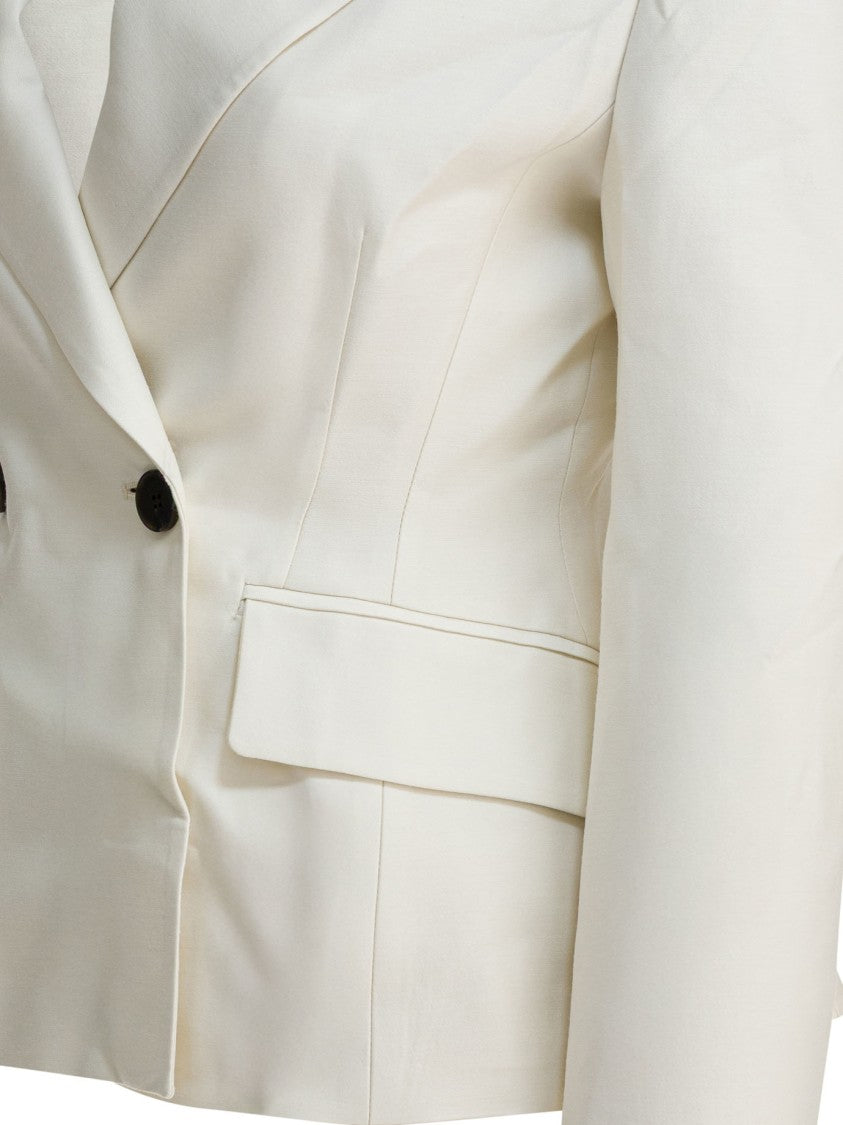 Sandbeige Double-Breasted Tailored Jacket With Flap Pockets