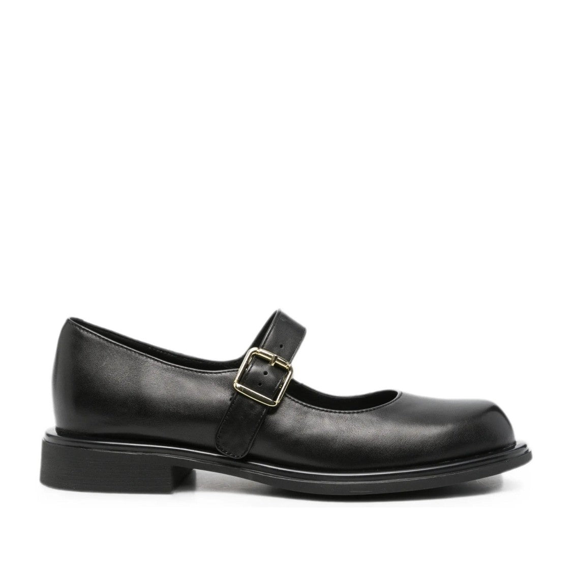 Adrianna Feretti Black Gold-Tone Buckle Leather Loafers