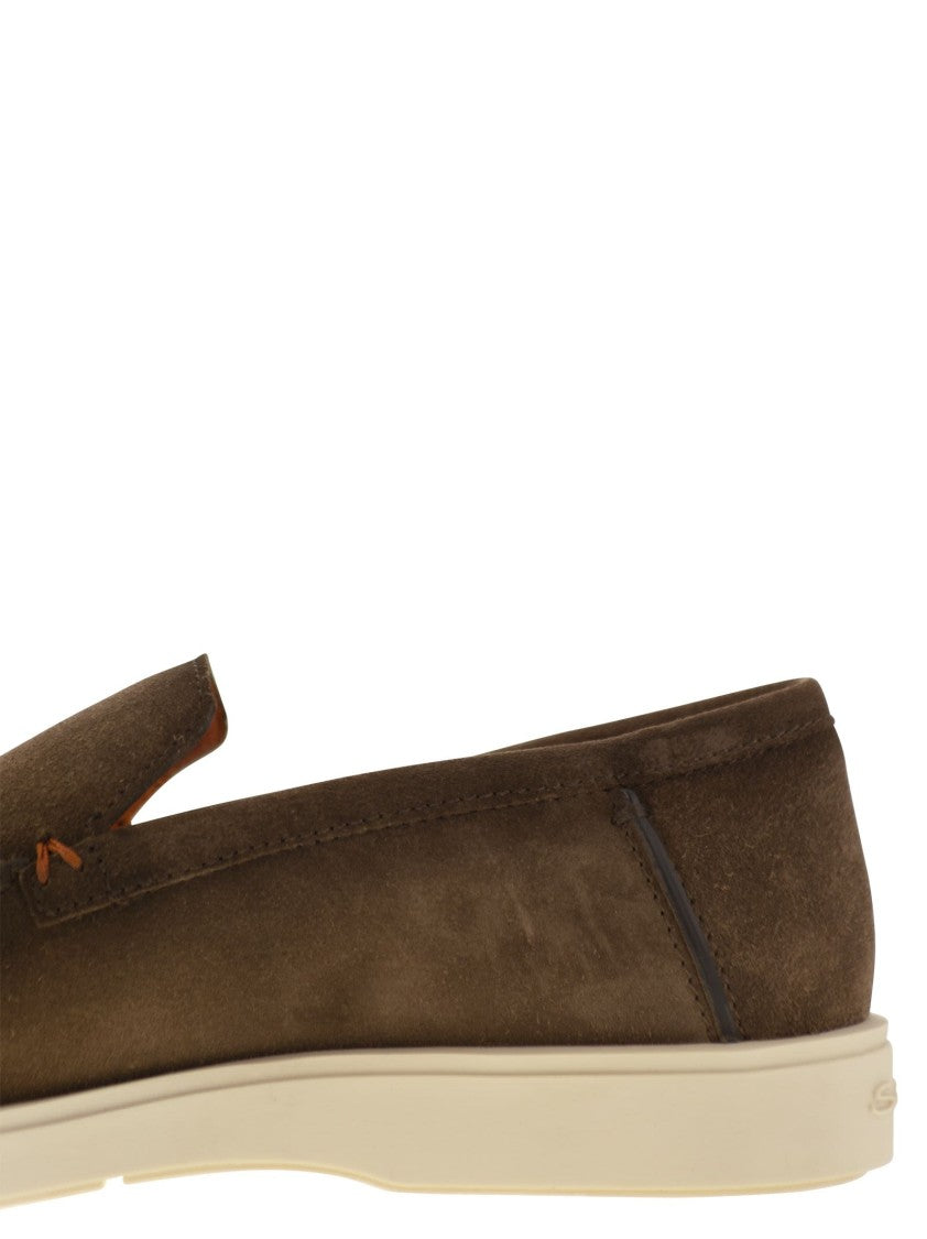 Santoni Brown Suede Moccasin With Orange Detailing
