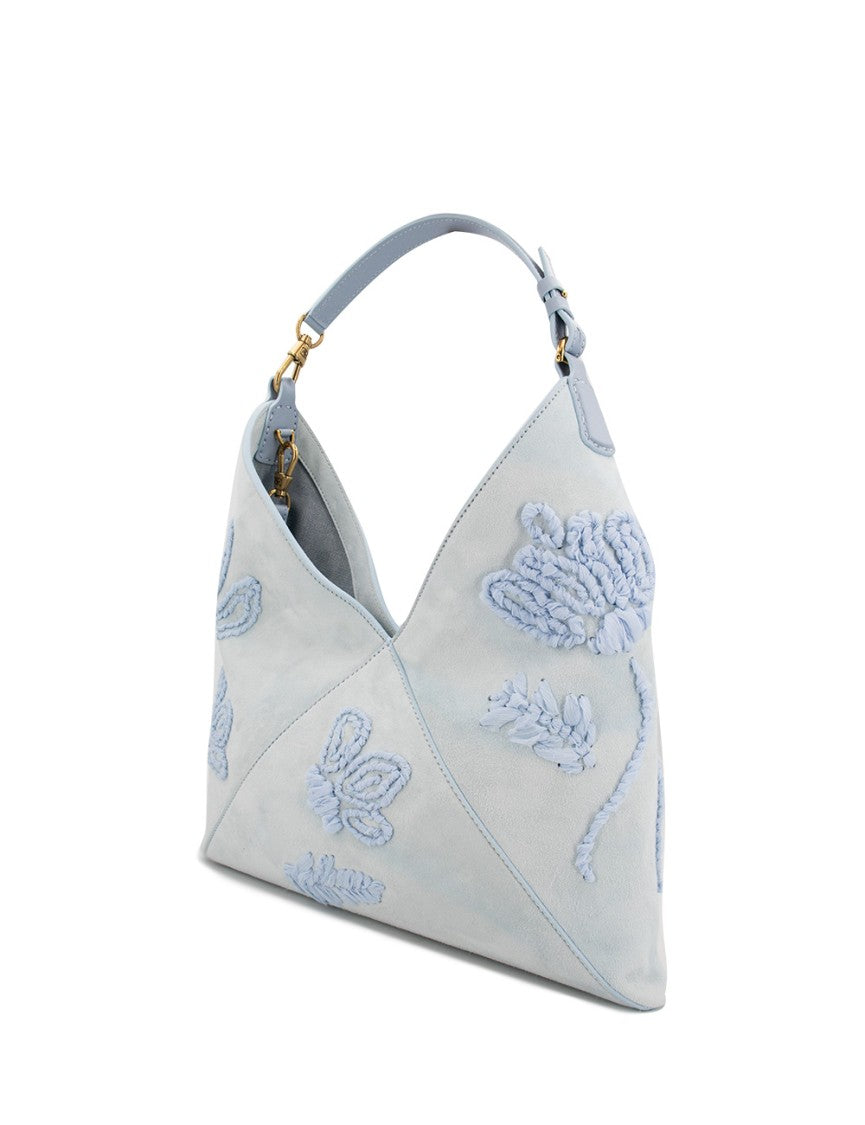 Ermanno Scervino Triangular Design Handbag With Chiffon Floral Embroidery