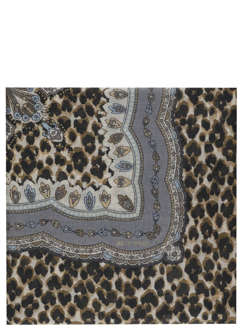 Etro Wool Blend Stole With Animalier And Paisley Print