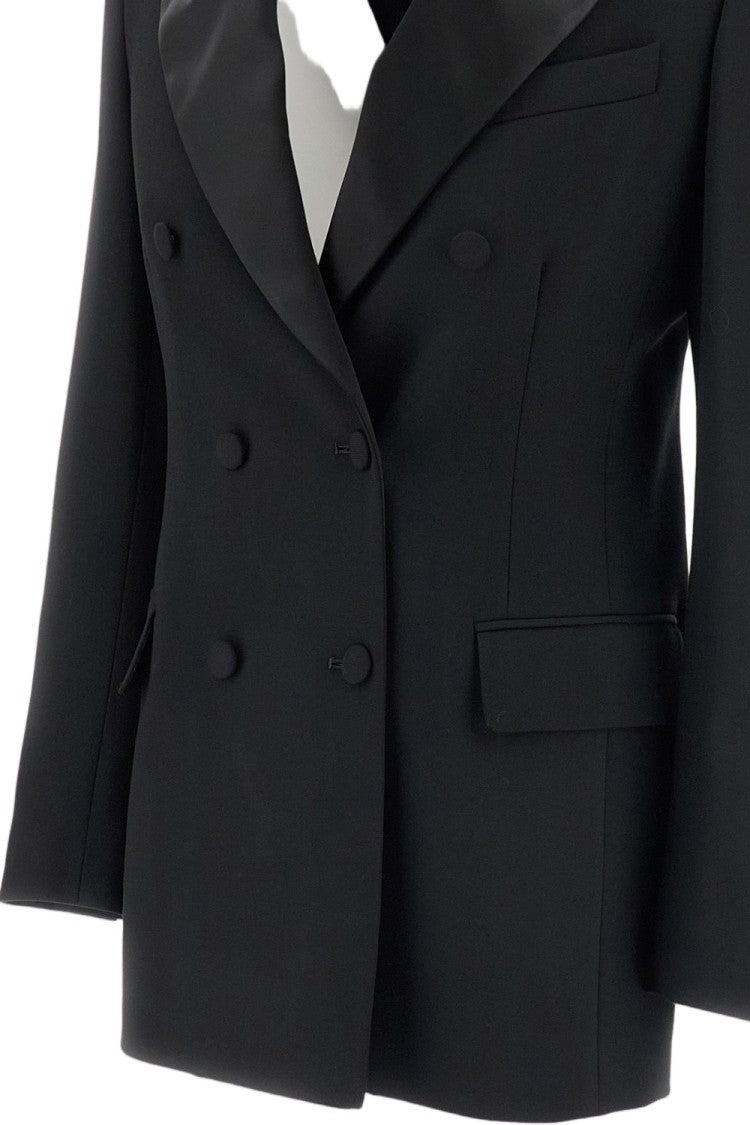 Parosh Black Satin Lapel Stretch Wool Tuxedo Jacket