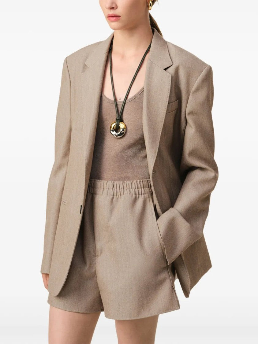 Ami Beige Rear-Slit Blazer With Notched Lapels