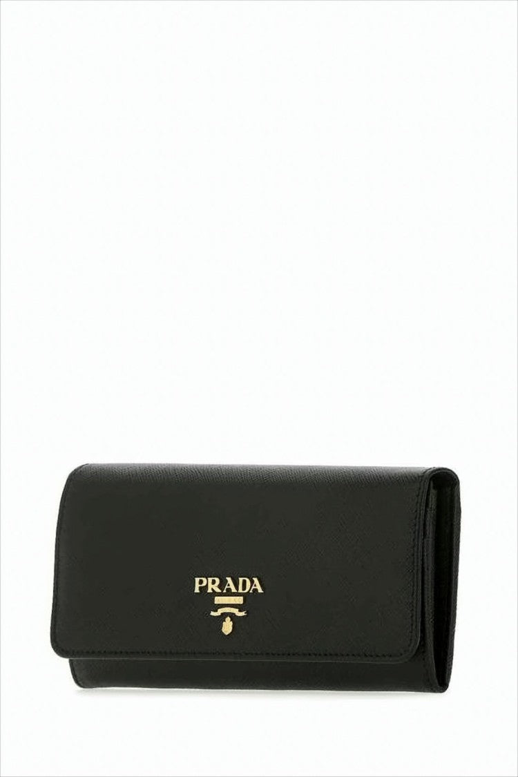 Prada Textured Cowhide Long Wallet With Flap Closure
