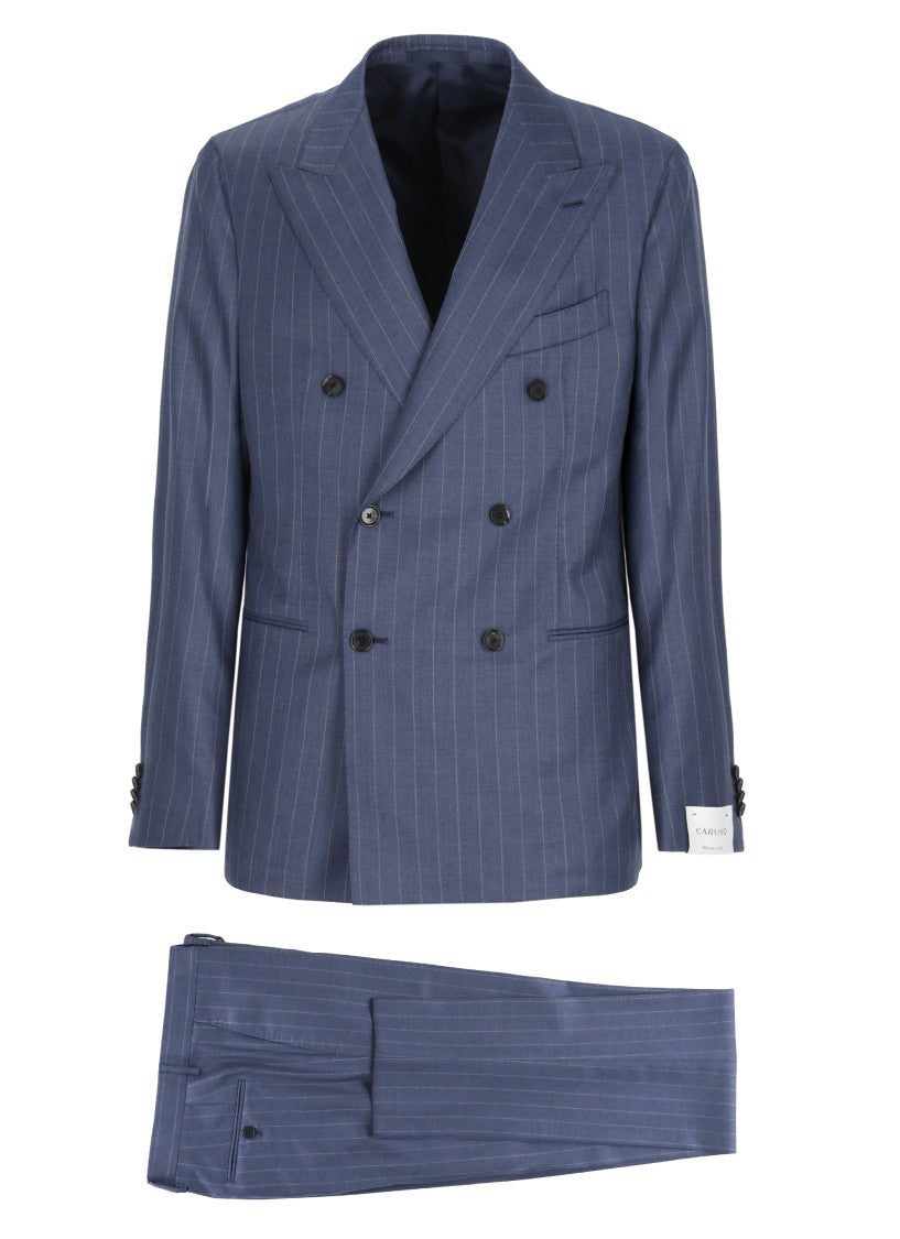 Caruso Double-Breasted Wool Suit With Pinstriped Pattern