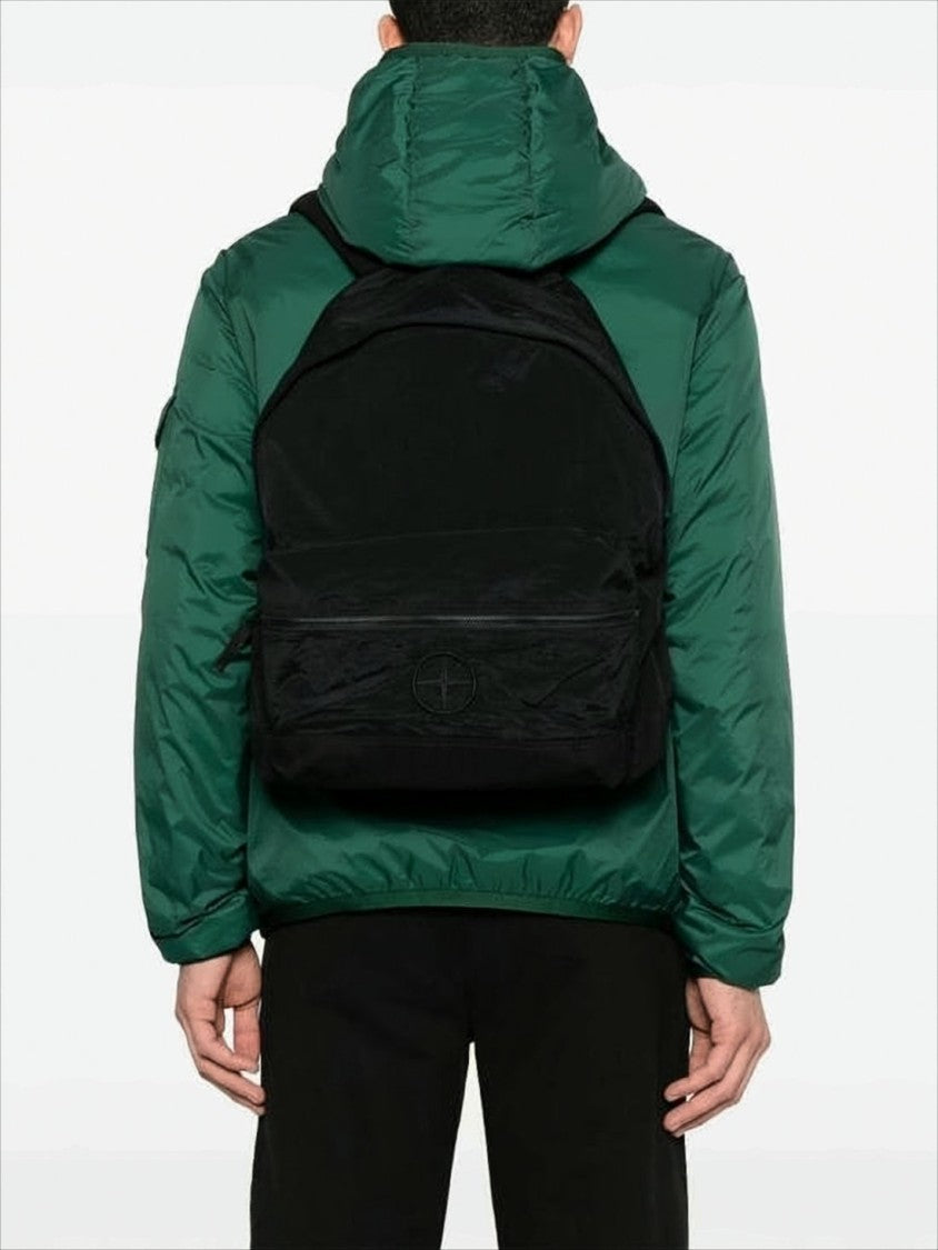 Stone Island Minimalist Black Nylon Backpack With Iconic Logo