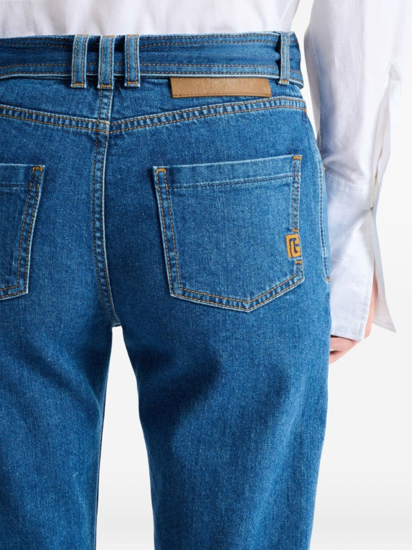 Balmain Straight-Leg Denim Jeans With Oversized Gold Buckle Belt