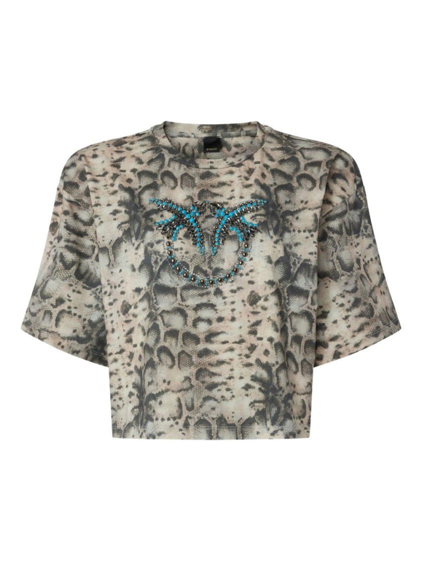 Pinko Cropped T-Shirt With Animal Print
