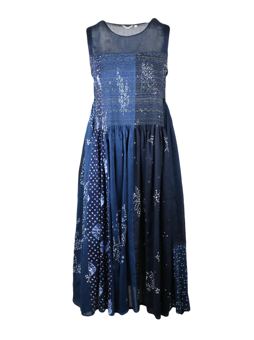 Injiri Blue Patchwork Cotton-Silk Maxi Dress