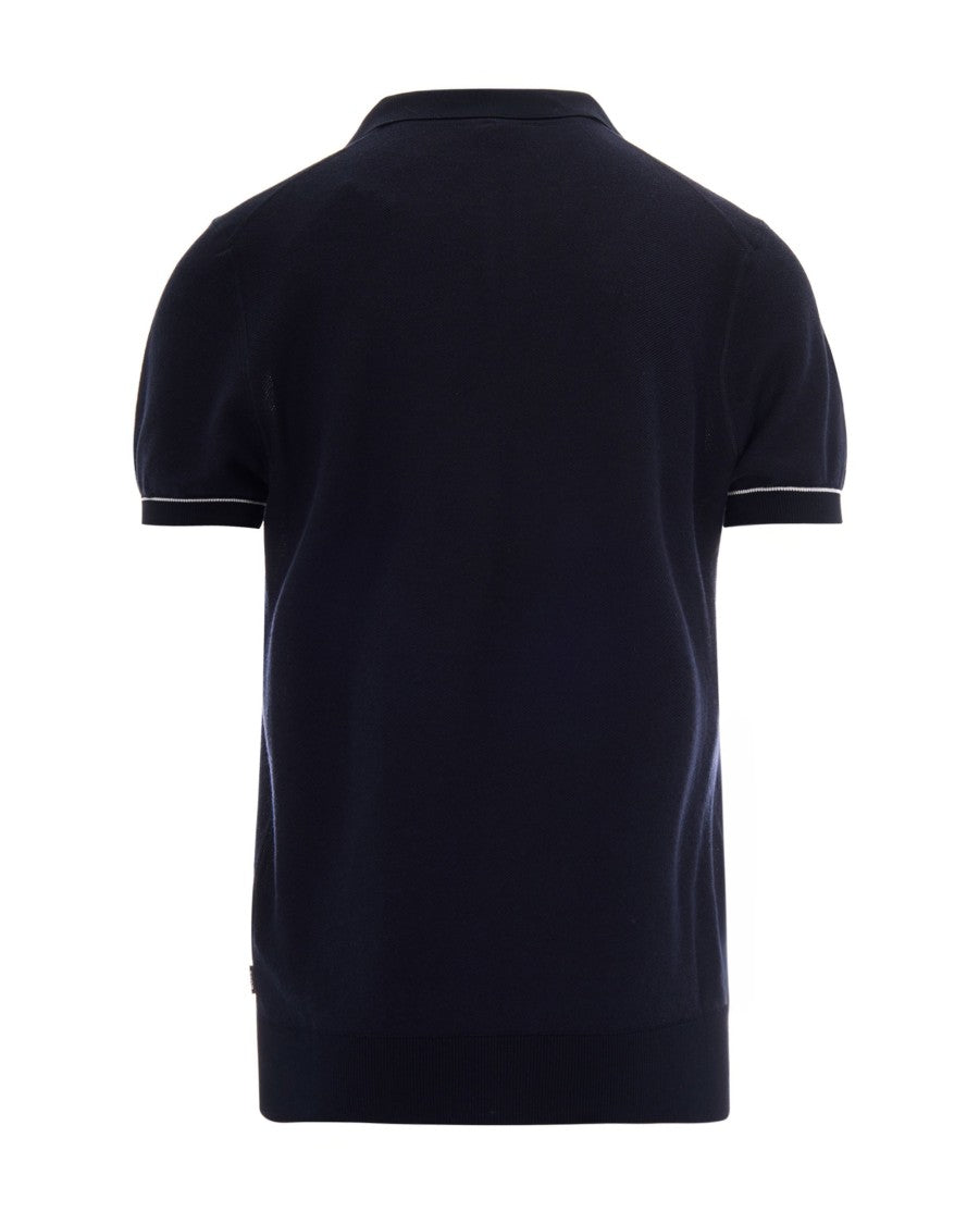 Boss Short-Sleeve Knitted Polo With Classic Collar And Stripe Detail
