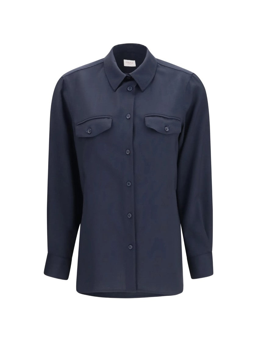 Cruna Blue Structured Flap Pocket Cotton Overshirt