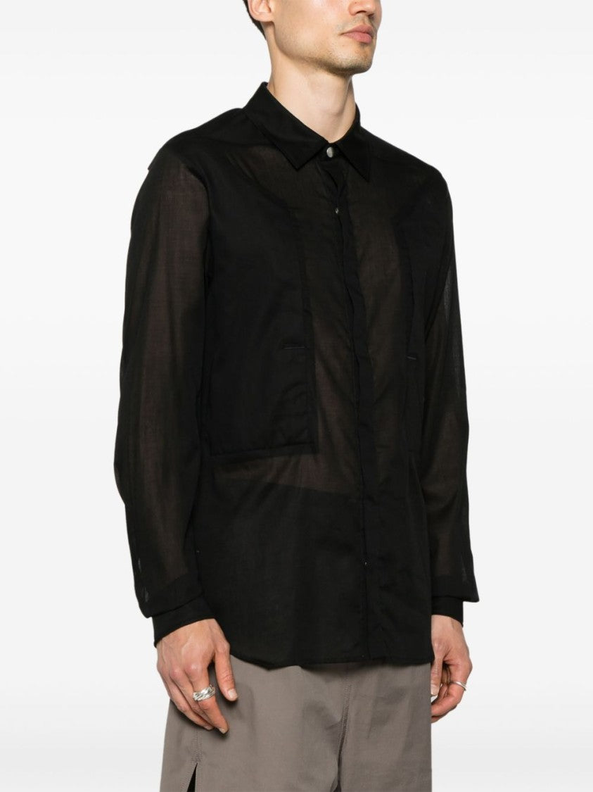 Rick Owens Sleek Black Shirt With Concealed Fastenings And Sheer Back Panel