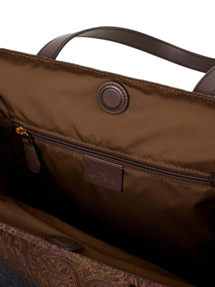 Etro Gradient Paisley Print Tote Bag With Leather Accents