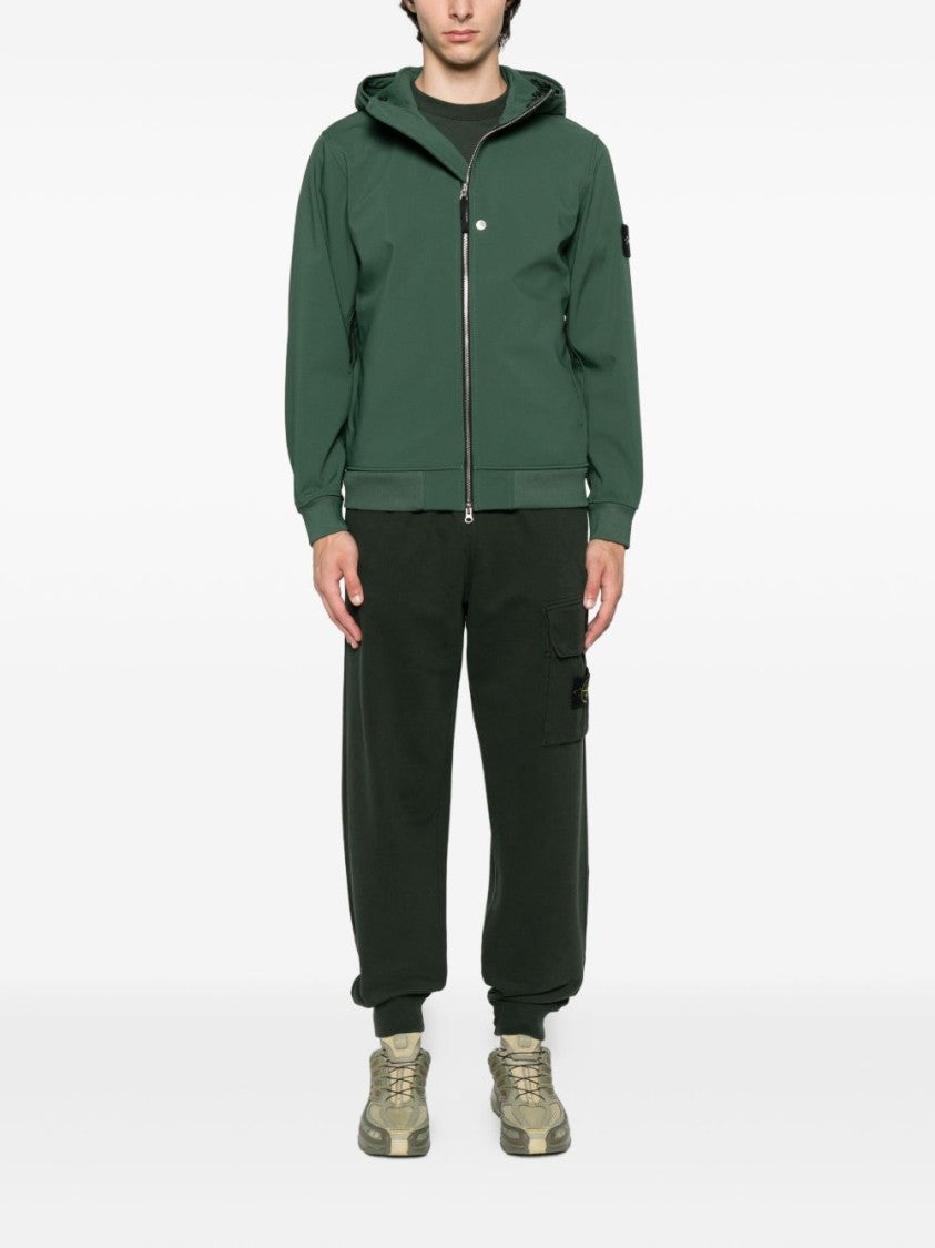 Stone Island Technical Green Hooded Jacket With Logo Badge