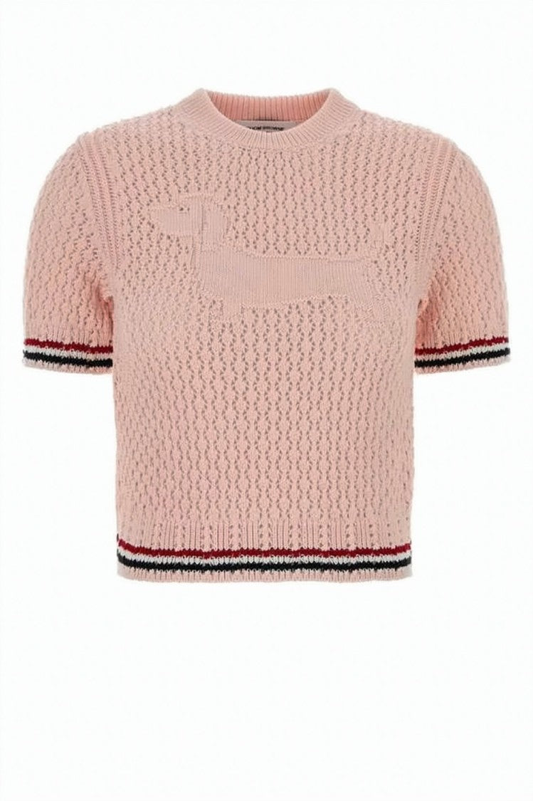 Thom Browne Pointelle Stitch Patterned Cropped Top