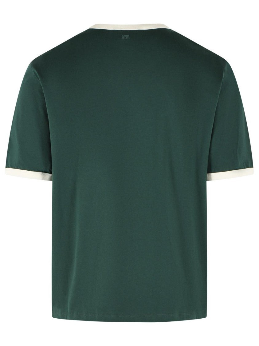 Ami Paris Ribbed Crew Neck Cotton T-Shirt With Contrast Details