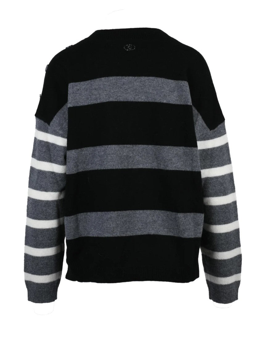Liu Jo V-Neck Pullover In Multicolore Stripes With Relaxed Fit