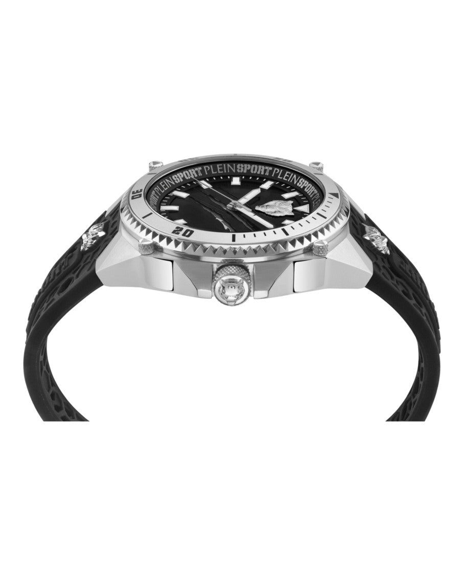 Plein Sport 47Mm Stainless Steel Timepiece With Black Guilloche Dial
